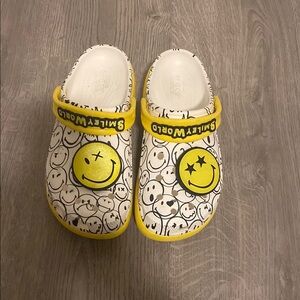 Yellow and White Smiley Face Clogs